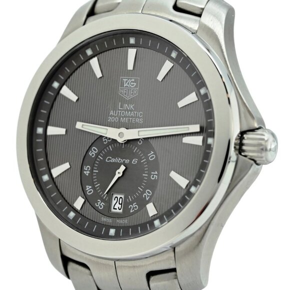 Tag Heuer 39mm Men's Automatic Link Rare Gray Pinstripe Dial SS Watch! WJF211G! - Picture 1 of 9